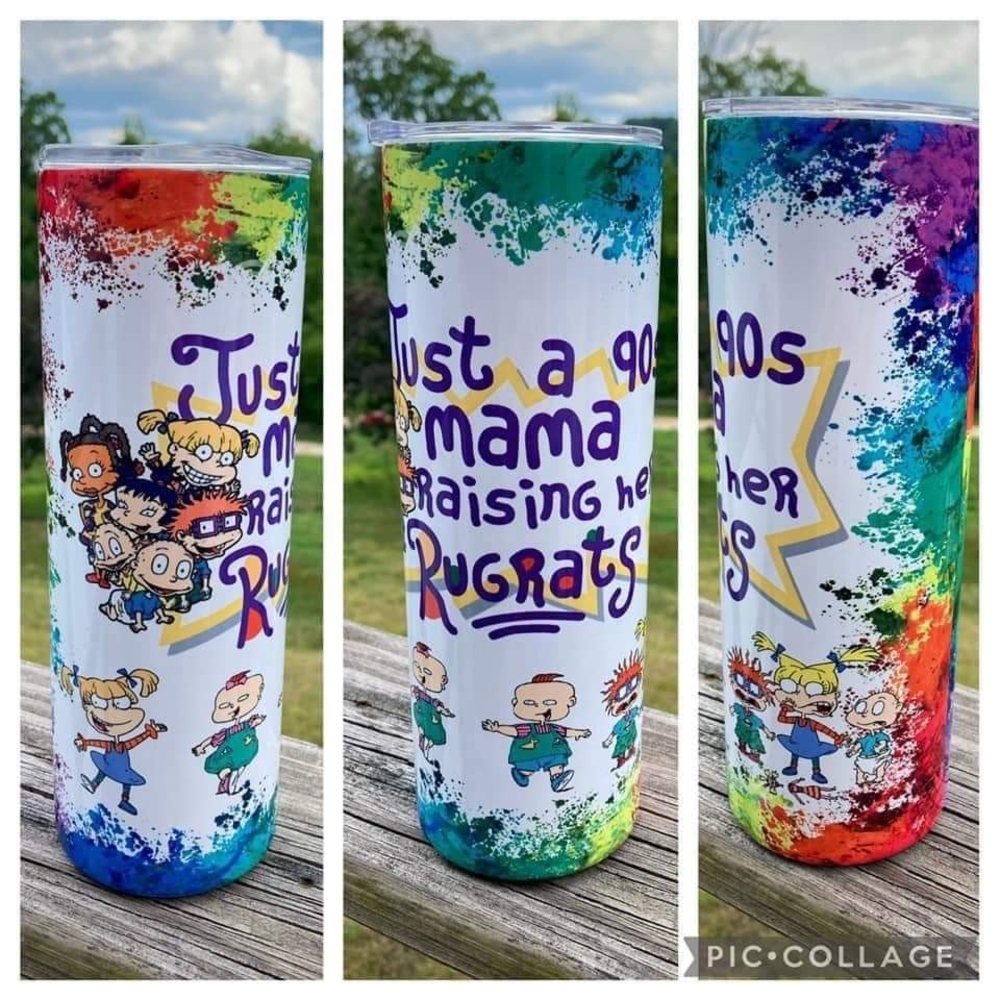 Customized 20oz Rugrats themed thermal tumbler complete with lid & straw